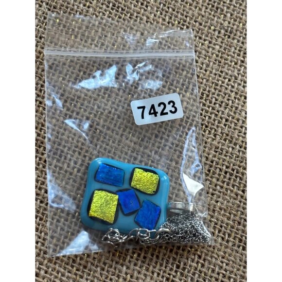 Colorful Dichroic Glass Pendant Necklace With Silver Chain - Picture 6 of 12